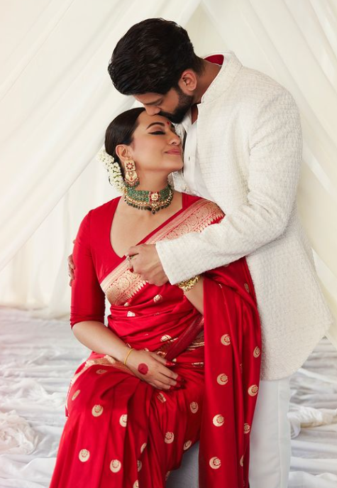 Sonakshi Sinha’s Red Banarasi Silk Saree